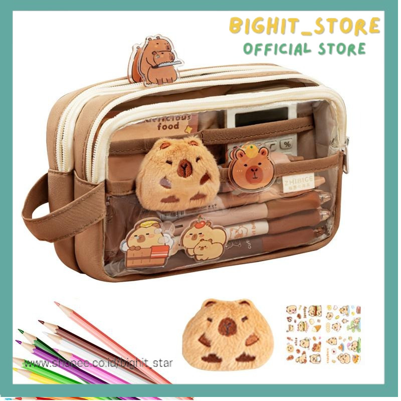 

Clear Pencil Pouch With Cute Capybara Plush And Stickers Doll Pencil Pouch Cute Office Stationary Makeup Bag Cute Stationery Bag