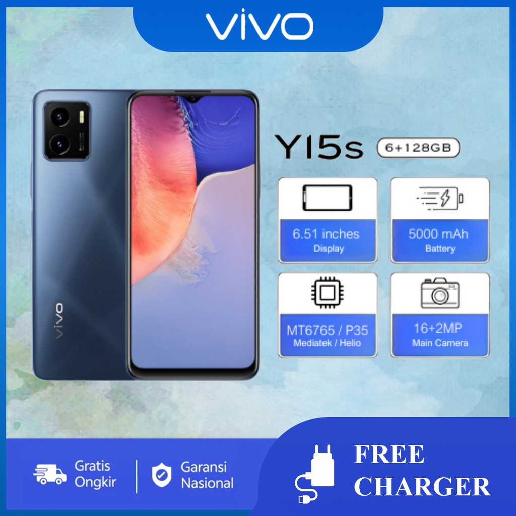 Vivo Y15s TERBARU RAM 6+128GB HP Murah Cuci Gudang Android Side Fingerprint Ultra Fast AI Multi-Mode