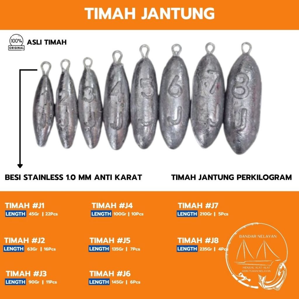 Timah Jantung / Timah Pemberat Pancing Jaring Semua ukuran