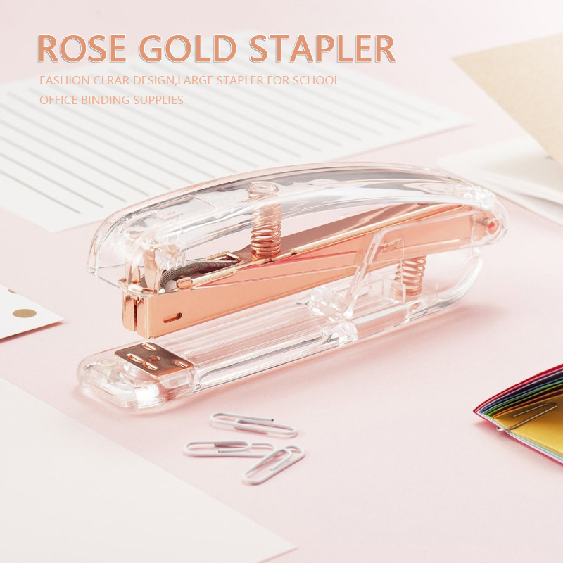 

Fashion Rose Gold Stapler Desk Binder Book Paper Stapling Staple Remover Staples Hold Punch School Office Binding Supplies