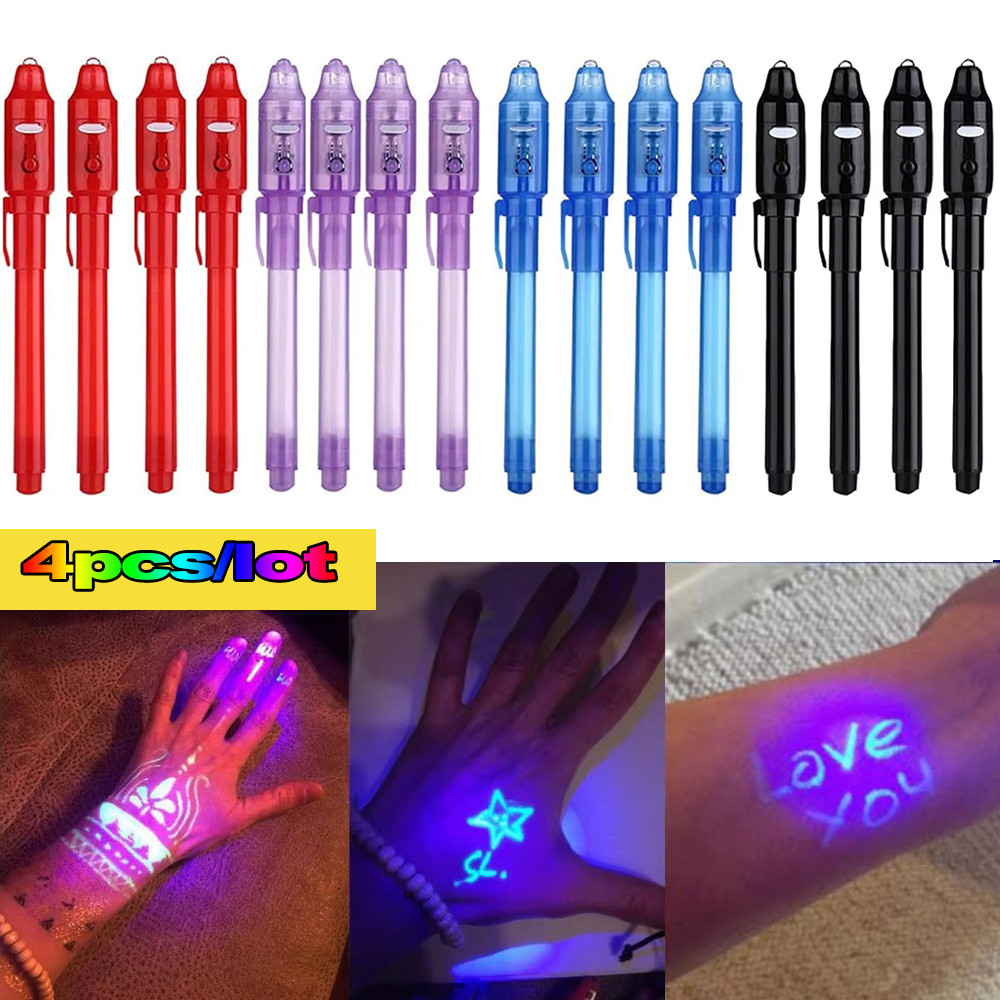 

4pcs Invisible Ink Pen Spy Pen with UV Light Magic Marker for Secret Message Treasure Box Prizes Kids Party Favors Toys Gift