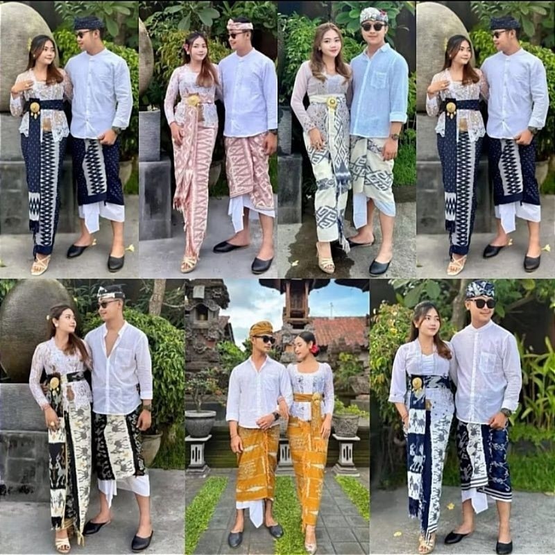 Set Couple Bali Tenunan Blanket Full Set Lengkap Saput + Udeng Jadi + Kamen Selendang Motif Etnik Kl