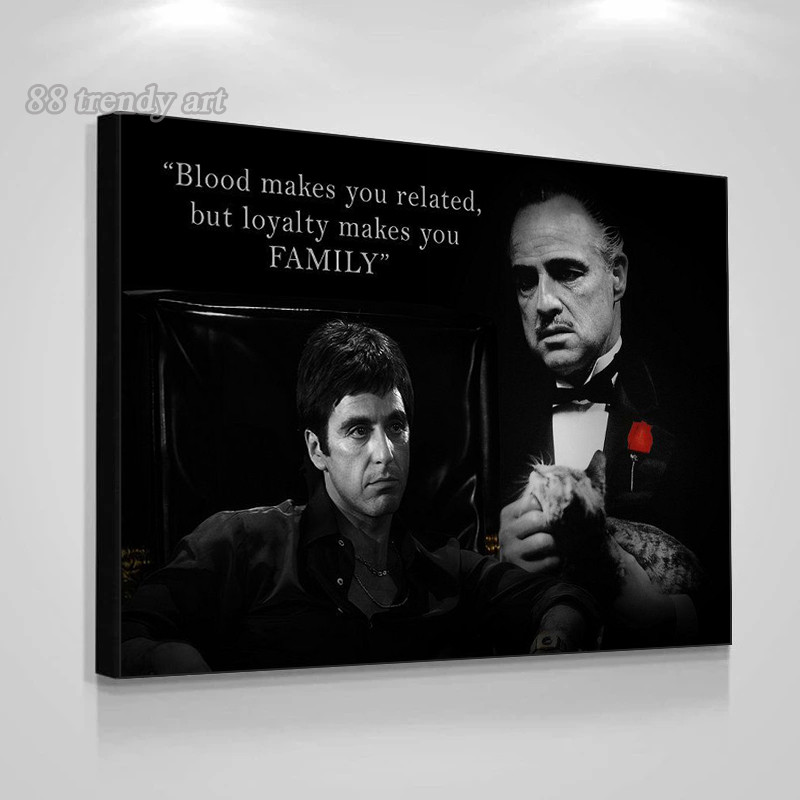 

Black and White Movie Scarface and Godfather Canvas Painting Tony Montana , Don Vito Corleone Quotes Posters Pictures Home Decor