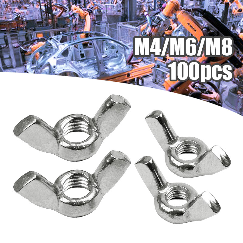 100pcs Wing Nut M4 M6 M8 Wing Nut Putih Baut Mur Wing Nut Ring Plat Wing Bolt Stainless Steel
