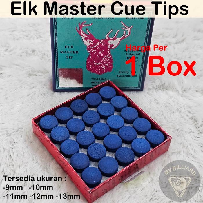 

^_^ Elk Master Cue Tip per 1 box 50 pcs Ukuran 13 12 11 10 9 mm Cue Stick Billiard - 13mm V$