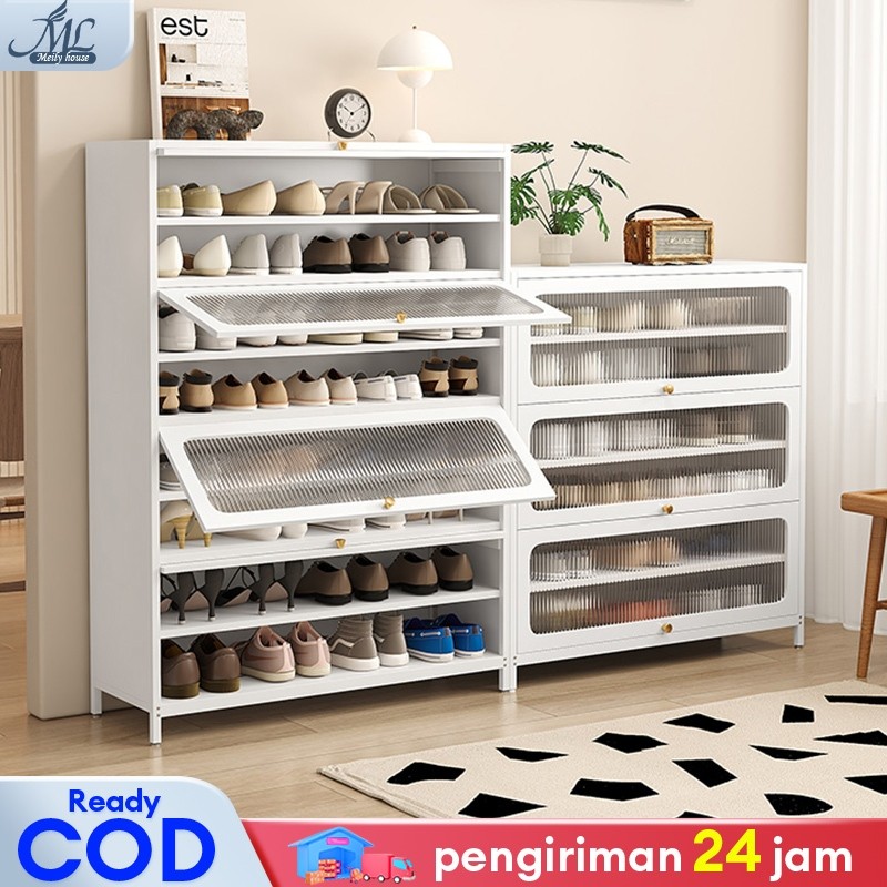 Lemari Sepatu Besi Pintu Transparan Rak Sepatu Tertutup Shoes Cabinet Rak Sepatu Aesthetic