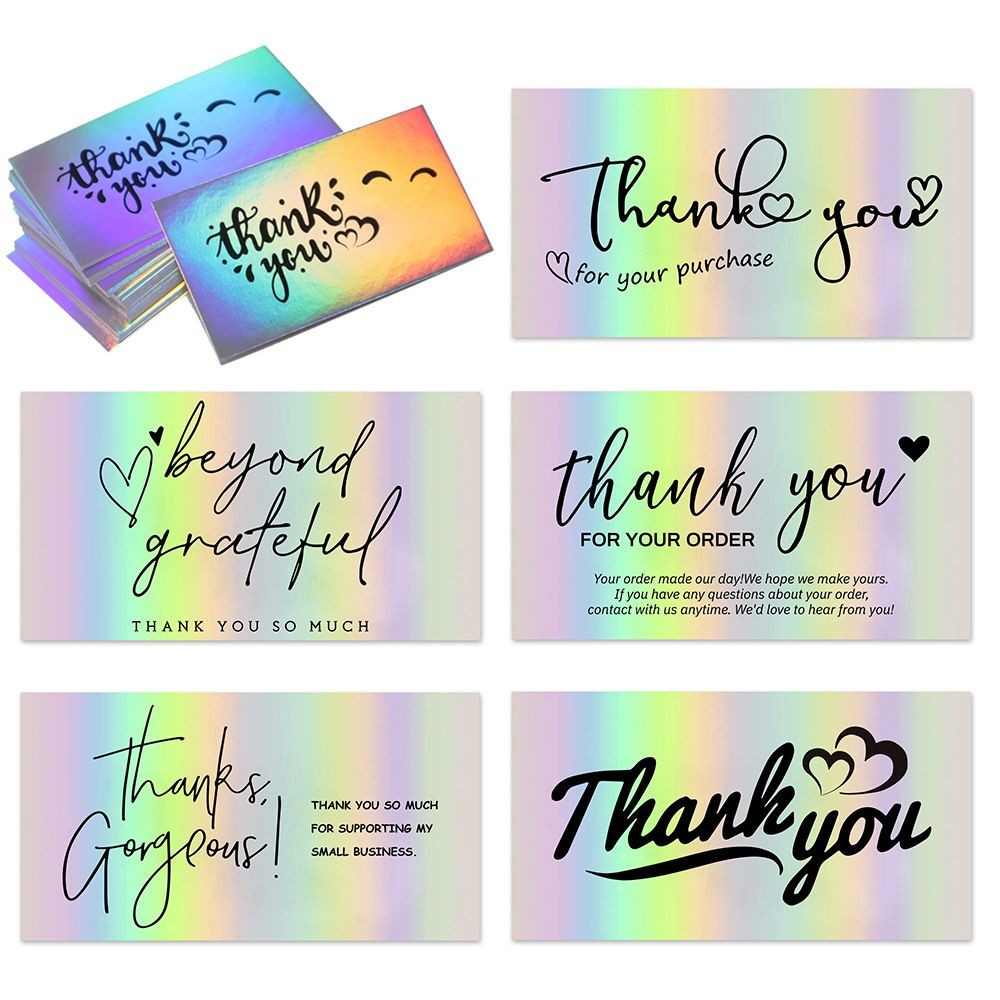 

50 Pcs Thank You For Supporting My Small Business Reflective Laser Appreciate Cards Greeting Postcard For Online Retail Shopping