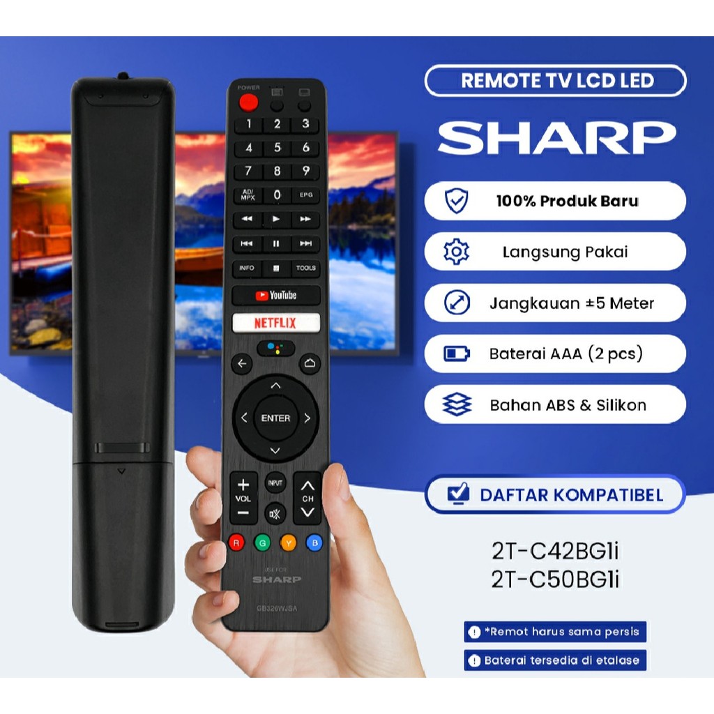 NETFLIX REMOT REMOTE SMART TV SHARP ANDROID TV/ SMART TV GB326WJSA SHARP AQUOS LANGSUNG KONEK KE TEL