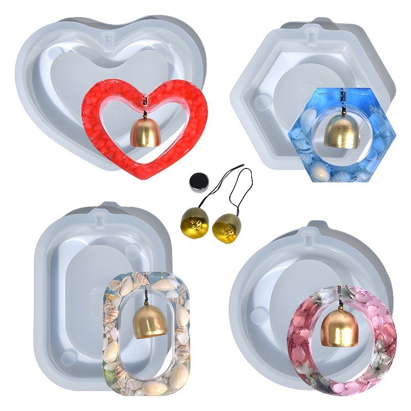 

New Handmade Epoxy Resin Mold With Bell Hanger Ellipse Hexagon Care Door Bell Silicone Molds For Home Decoration