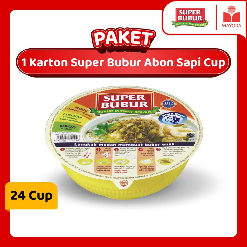 

Paket 1 Karton Super Bubur Abon Sapi Cup 67 gram