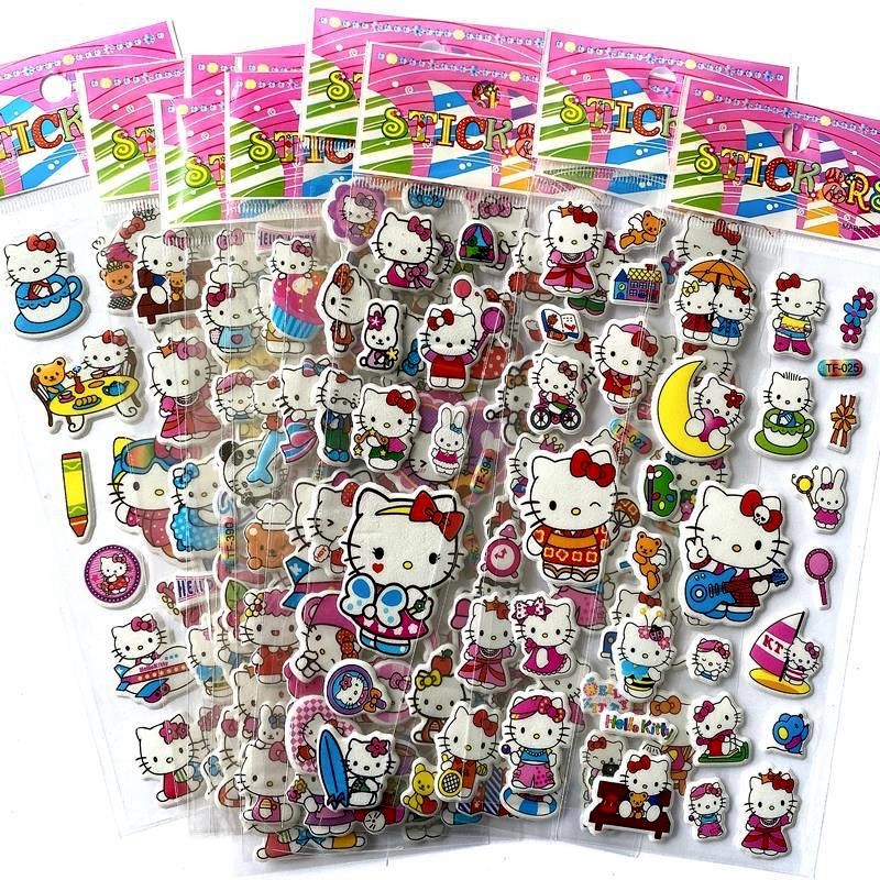 

12pcs Kawaii Hello Kitty Stickers 3D Bubble Decoration Cute Children Reward Puffy Book Sticker Pack Stationery Supplies Kids Toy