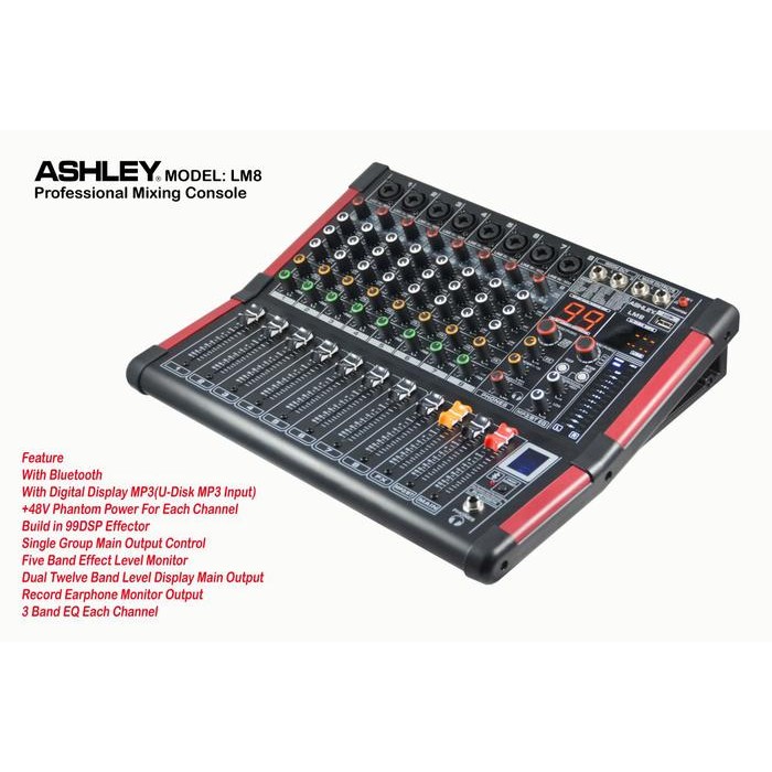 Mixer audio Ashley LM8 LM 8 efek 99 dsp USB player n Bluetooth