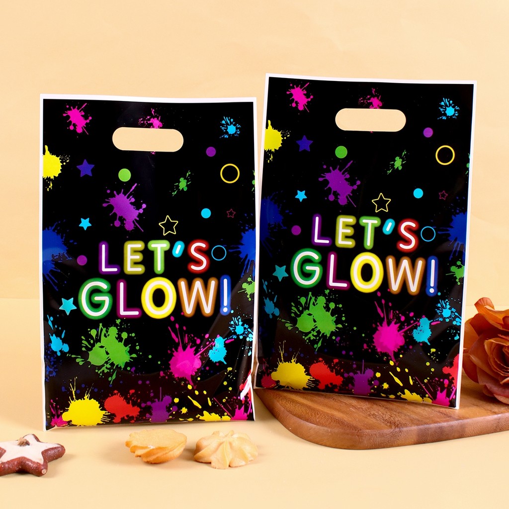 

10/20/50pcs Graffiti Fluorescence Plastic Gift Bags Let's Glow in Dark Candy Bags For Neon Birthday Party Wedding Baby Shower