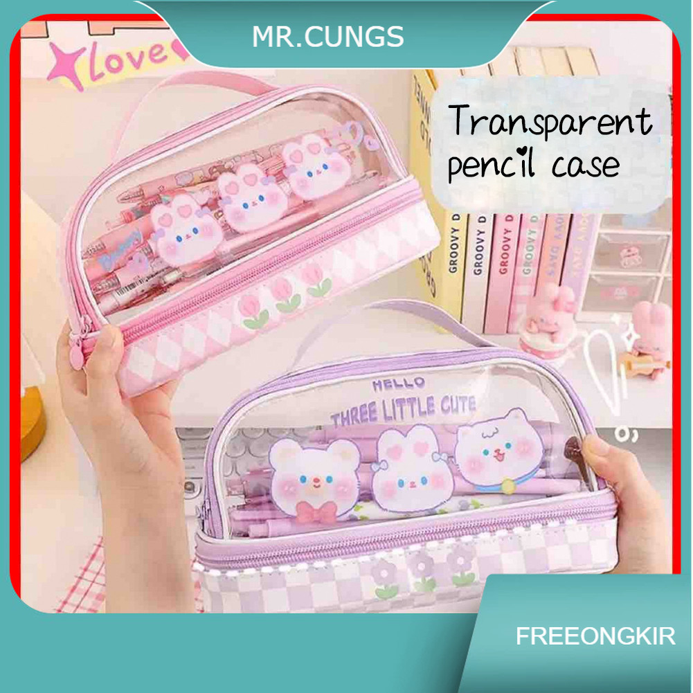 

Tempat Pensil Besar Transparan PVC Pencil Case Pen Bag Stationery Box Transparan PVC Kotak Pensil Murid