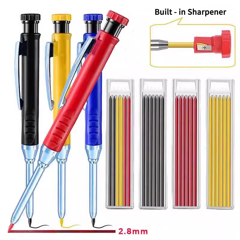 

2.8mm Solid Carpenter Mechanical Pencil with Sharpener for Woodworking Construction Long Head Carpenter Pencil Stationery Supply