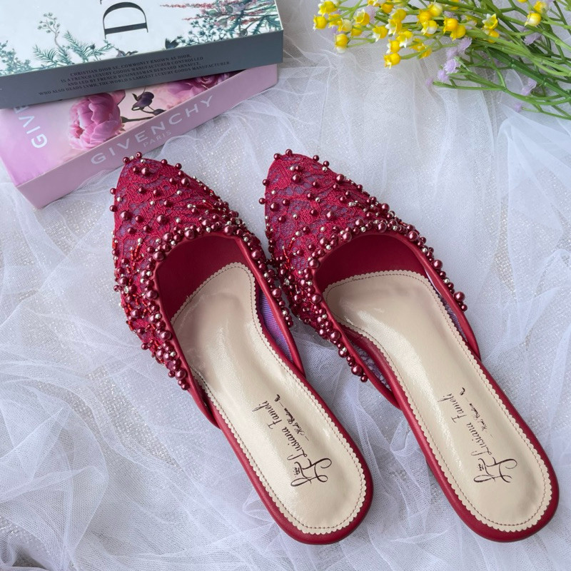 I sepatu wedding 30 warna heels kondangan sandal wisuda lamaran hak datar - 7 cm sepatu pesta pengan