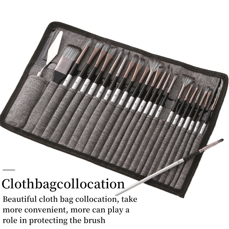 

24 nylon brush set silver gray rod pen curtain oil brush Gouache watercolor brush