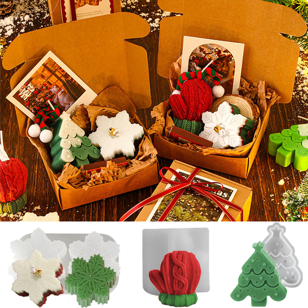 

3pcs/set Snowflakes Weave Glove Pine Silicone Scent Candle Mold Handmade DIY Winter Resin Drip Glue Gypsum Home Decor