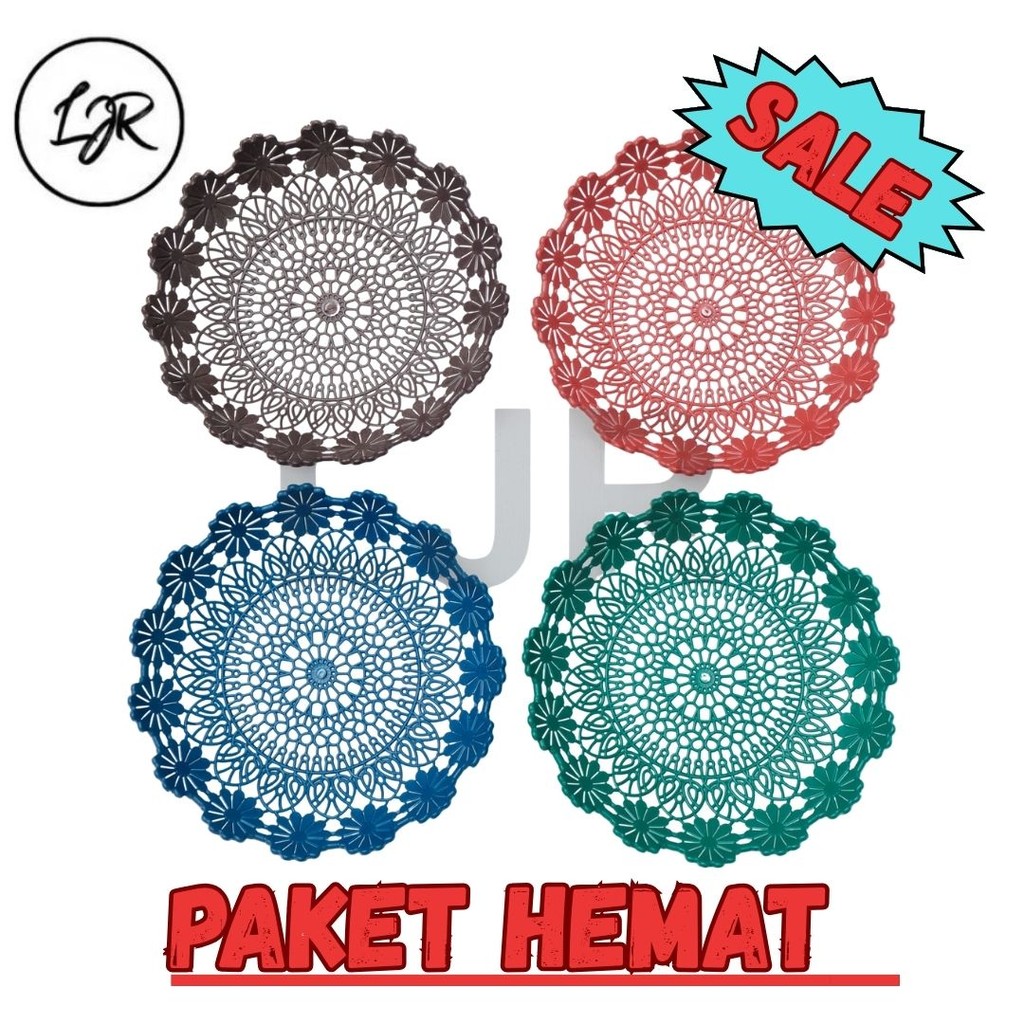 LJR Piring Rotan Plastik Motif Bunga Lavender 22 cm - / Piring Anyaman Rotan Plastik