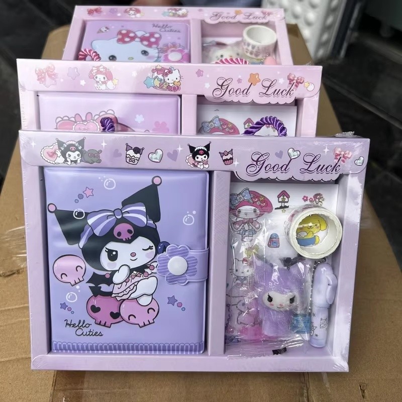 

Kawaii Sanrio Hello Kitty Kuromi Cinnamoroll Guka Ledger Gift Box Sticker Notebook Stationery Set Student Supplies Birthday Gift