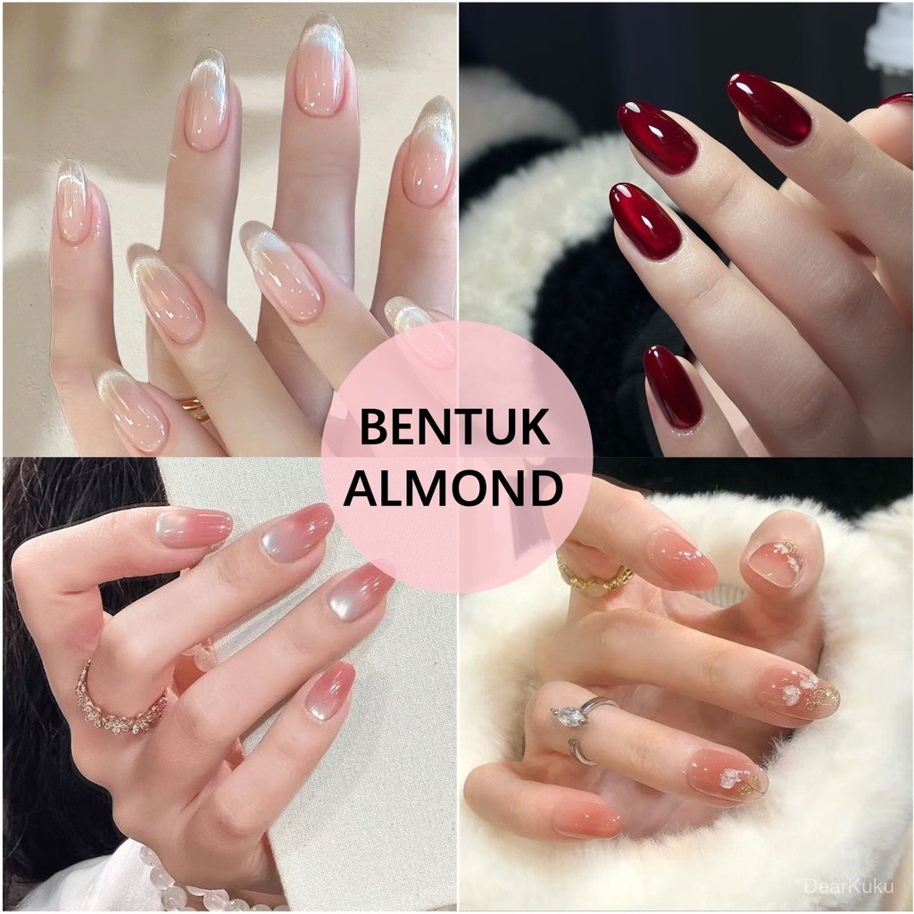 [Ready Stok] Kuku Palsu Bentuk Oval & Almond Fake Nails Nude / Merah / Hitam / Pink / Emas / Maroon 