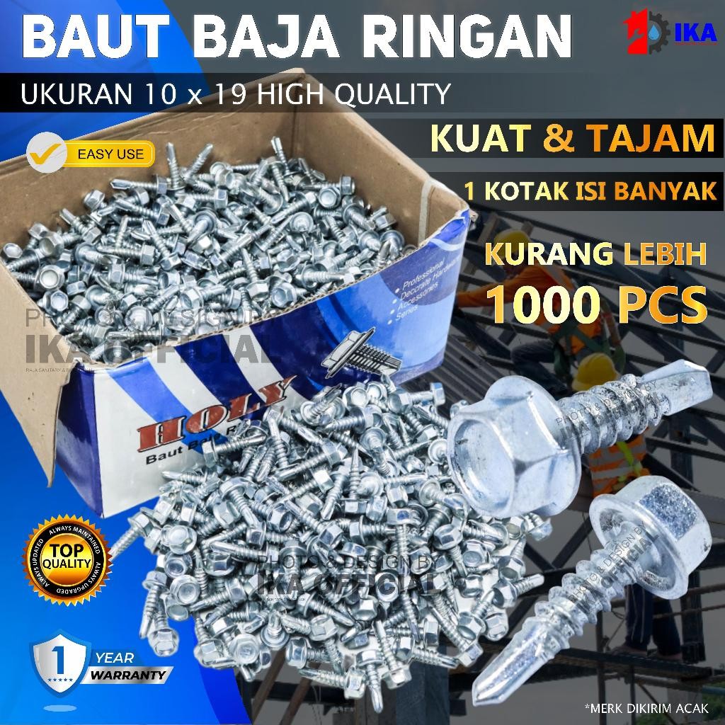Baut Baja Ringan 10 x 19 MM - 1 Dus - High Quality / Roofing Baut Baja Ringan 10x19 Baut / sekrup / 