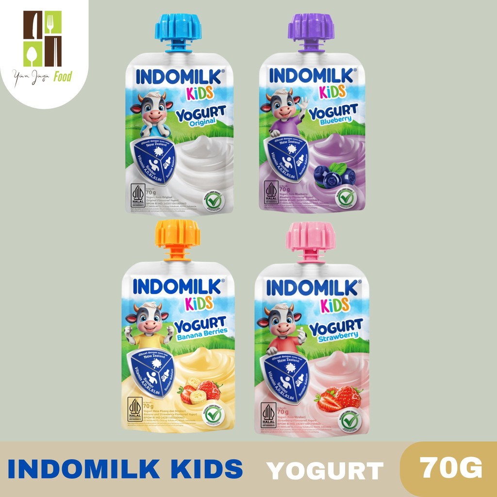 

Indomilk Kids Yogurt 70g / Rasa Original / Blueberry / Banana Berries / Strawberry / Yoghurt / Kemasan Pouch