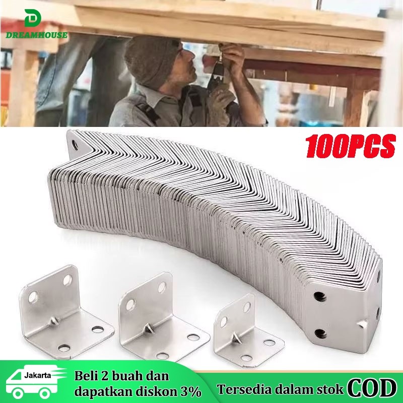 100pcs Bracket Siku Ambalan L Stainless Plat Siku L/Plat Siku Ambalan L/Siku L Penahan Ambalan Rak