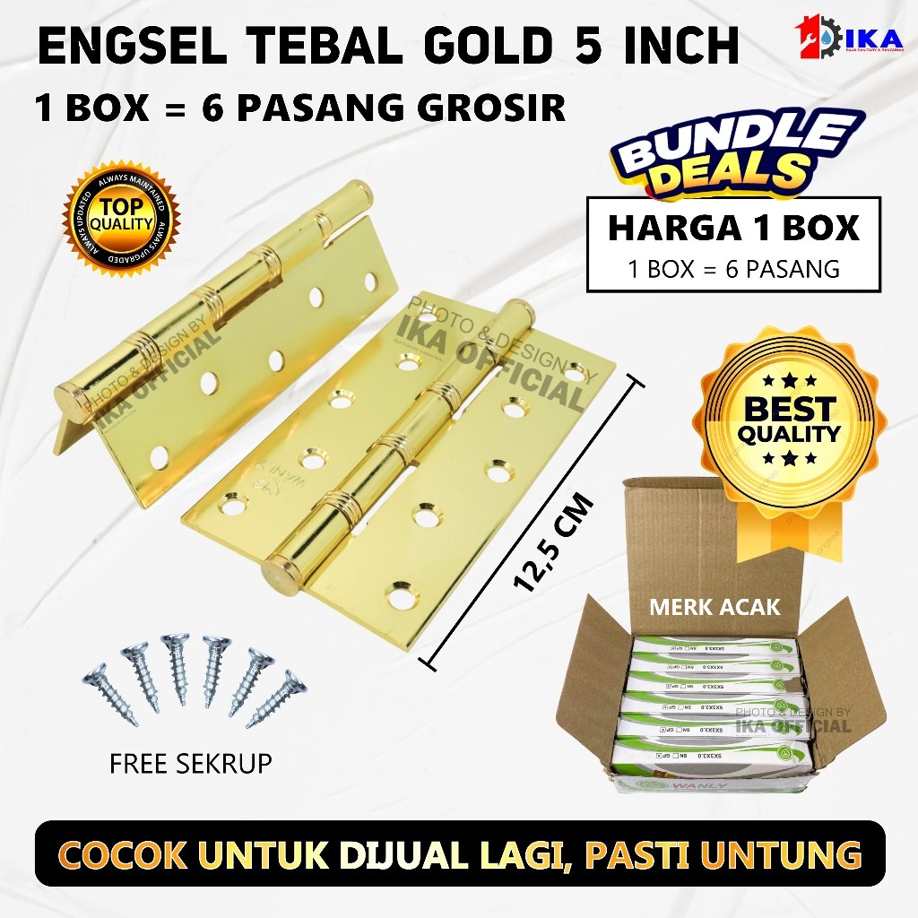PROMO ONGKIR [6 Set] Engsel Bearing Pintu Jendela Door Hinge 5" Inch Gold / Grosir 6 Pasang engsel p