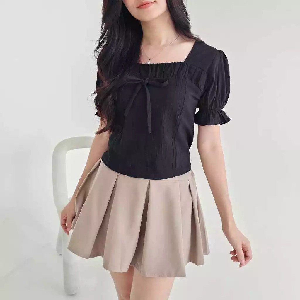 JPN - ZSO MARISELA TOP PITA LENGAN PENDEK RUFFLE POLOS BAJU WANITA ELEGAN CANTIK / KIYORA TOP PITA /