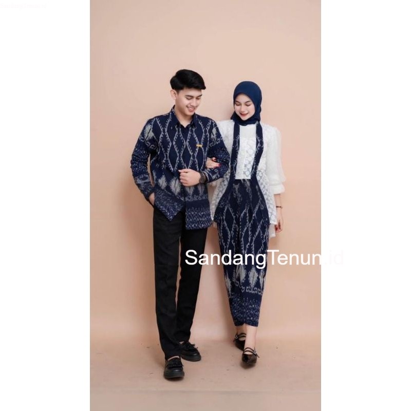 Set Couple Puspa navy Baju Couple Kondangan Kemeja pria full tenun set dress tradisional kebaya , ko