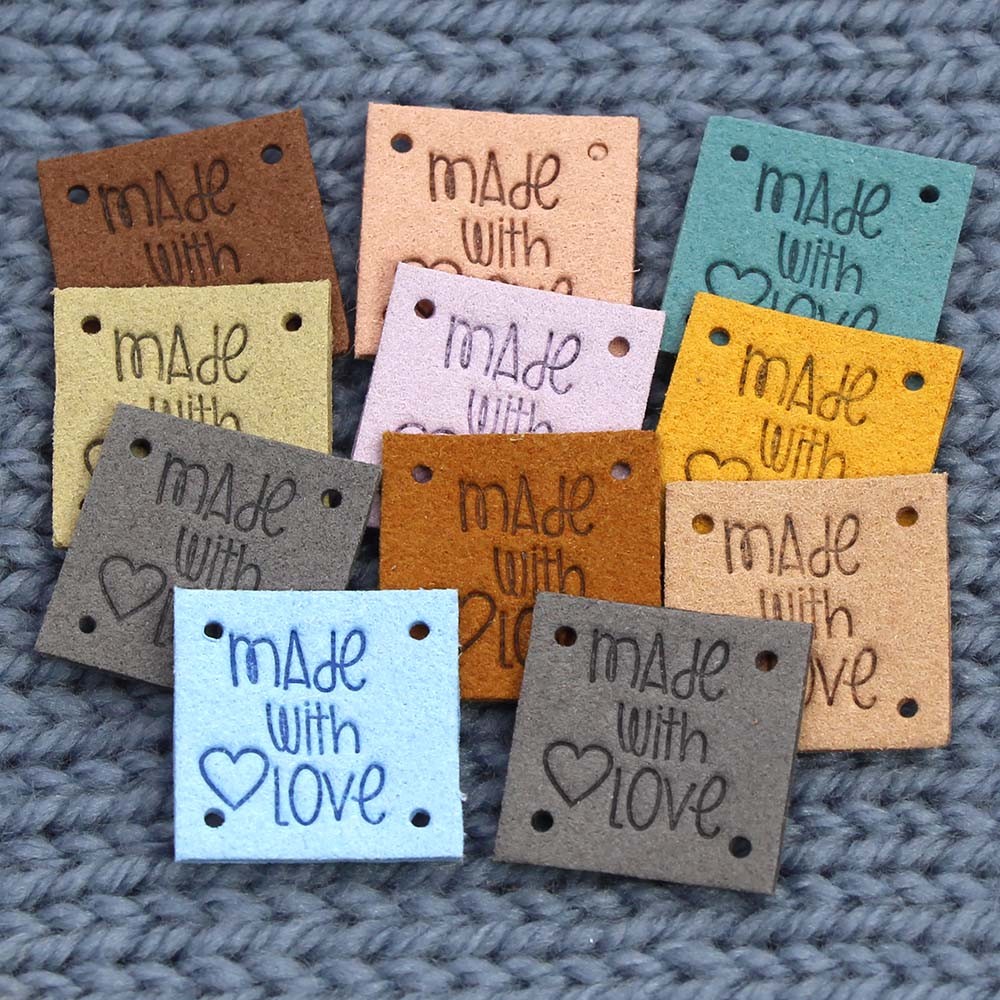 

20Pcs Square Handmade Labels for Clothes Made With Love Leather Tags for Handmade DIY Hats Bags Hand Made Sewing Accessories