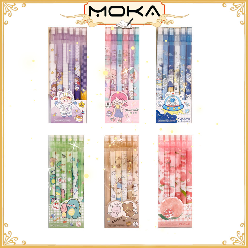 

MOKA 1 Set 6Pcs Pensil Mekanik 0.5 Mm Dan Penghapus Gambar Kartun Lucu MKP32