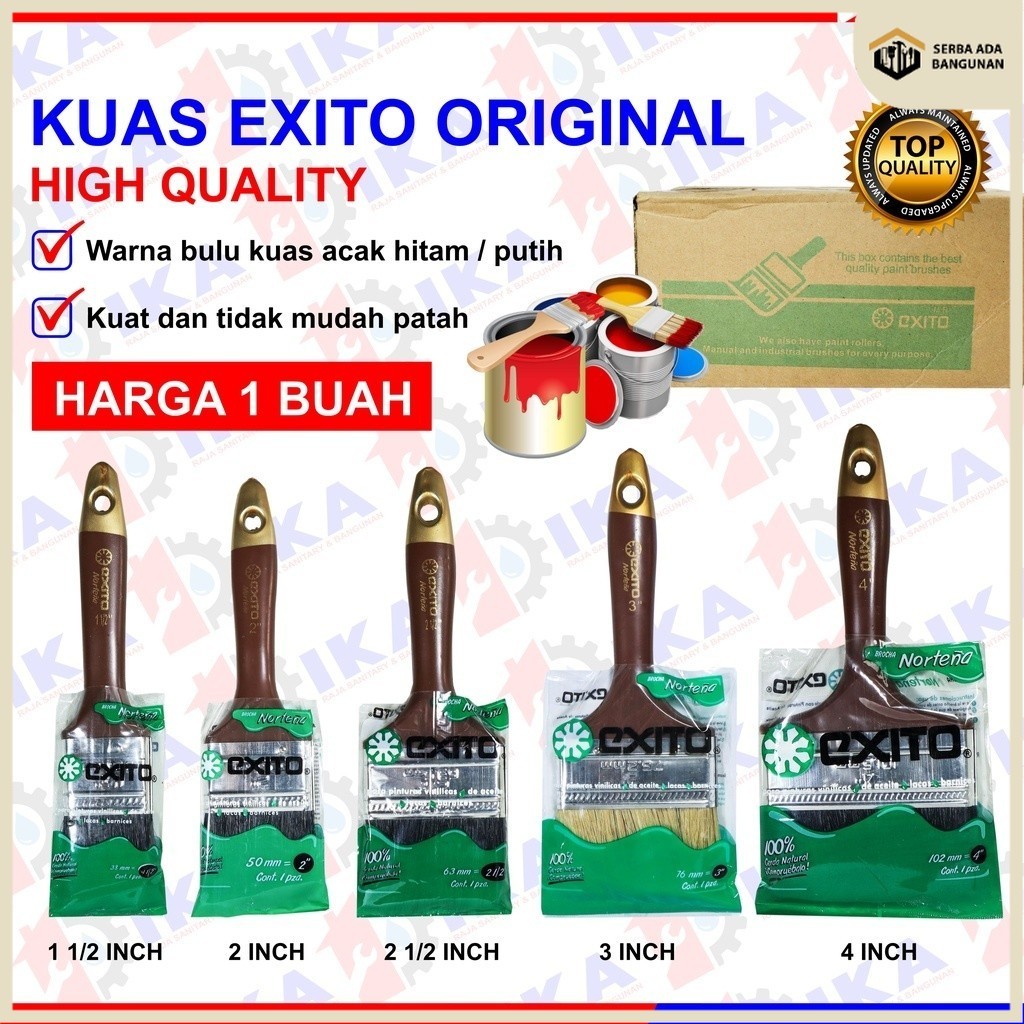 SAB Kuas Cat 2,5 Inch Merk Exito 2,5" 2.5" 2.5 Inci Tembok 6cm 6 cm Bulu Putih Hitam Kuas Cat EXITO 