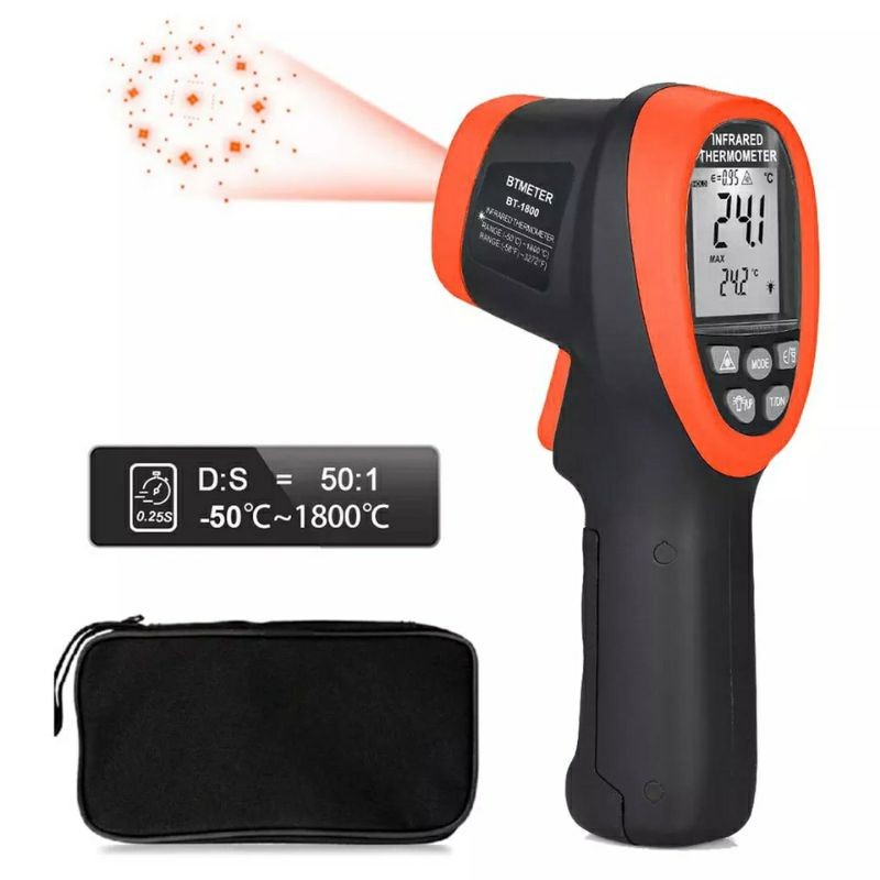 BTMETER BT-1800 Digital Infrared Thermometer 50:1 Non Contact Pyrometer IR Laser High Temperature Te