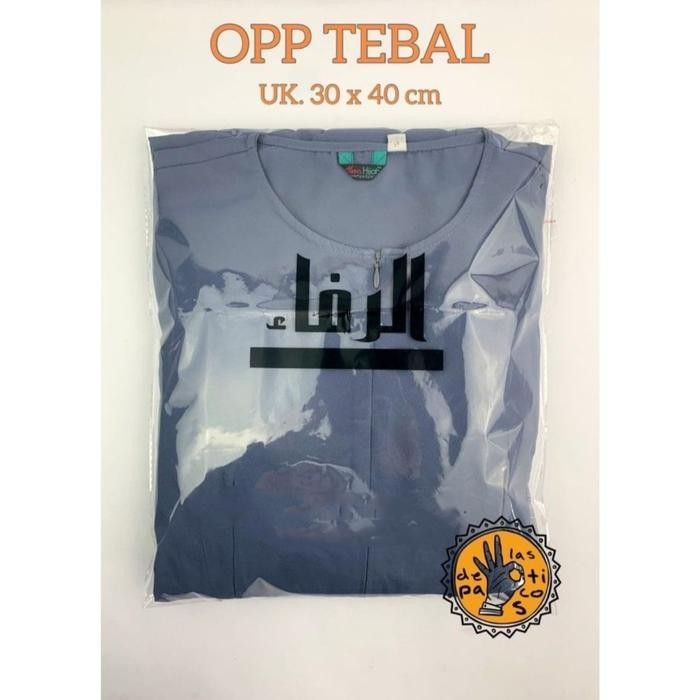 

PLASTIK OPP Uk. 30X40 SABLON untuk Packing Baju / Kemeja / Gamis dan lainnya - Bening