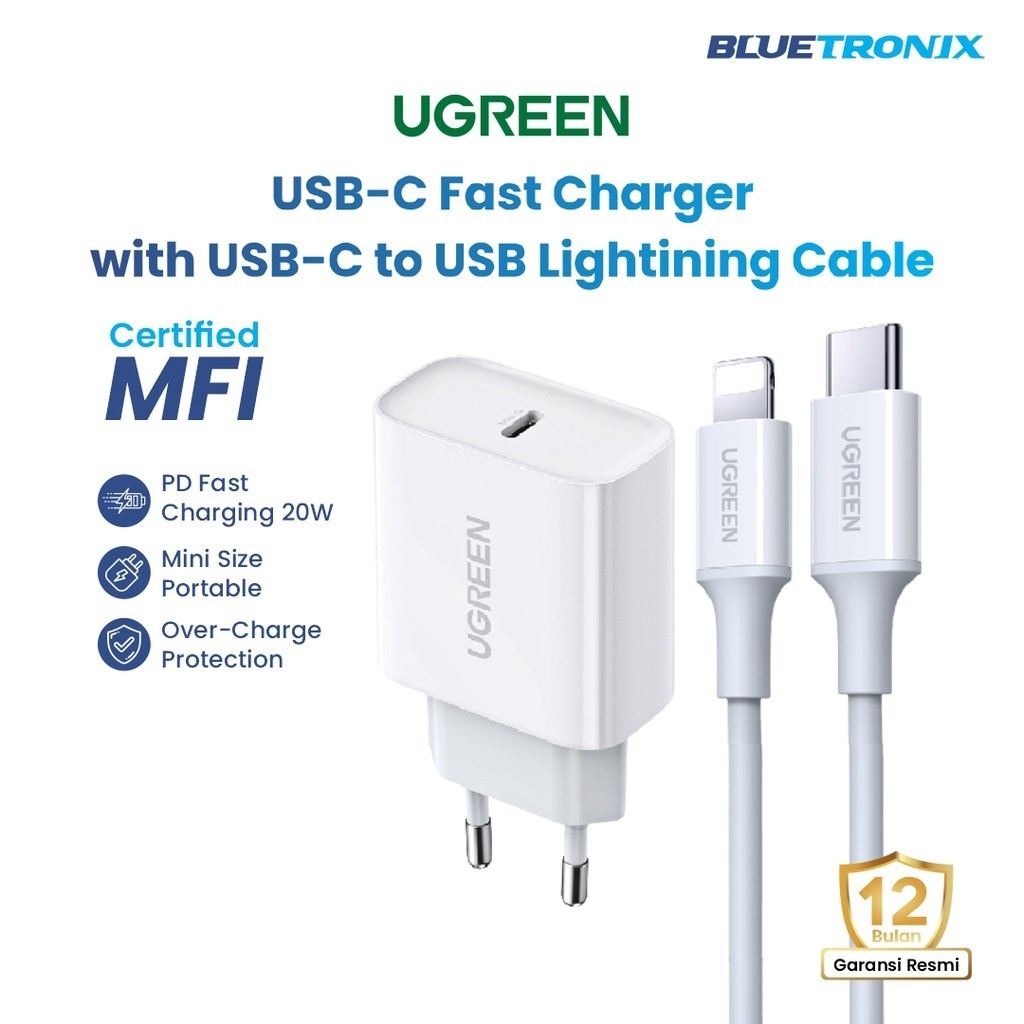 UGREEN Kepala Charger iPhone Set Kabel Type C to Lightning MFI Fast Charging