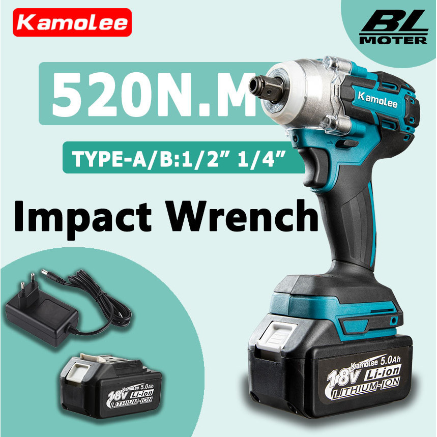 Kamolee DTW285, 520N.M Impact Wrench Brushless Electric Wrench Cordless See 18v Cordless Two Electri