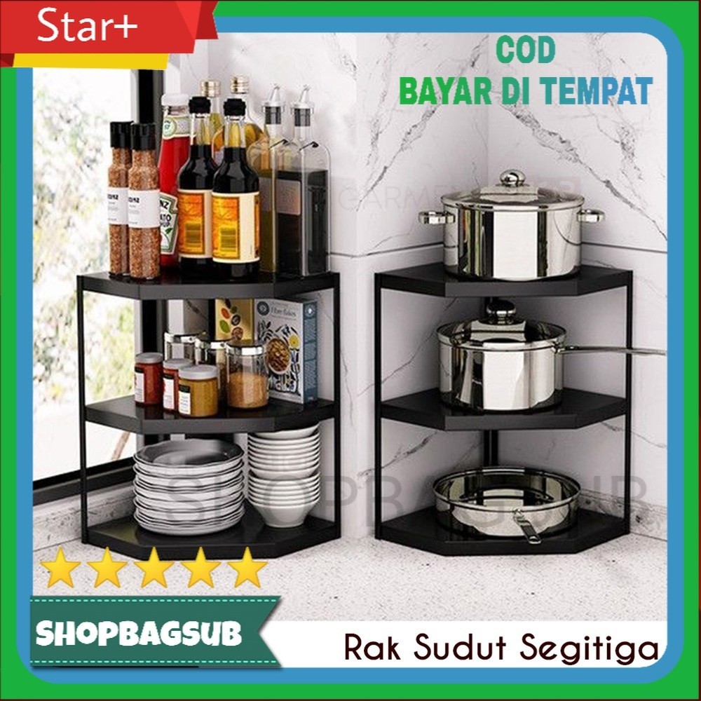 Rak Dapur Susun Sudut Rak Bumbu Meja 2 3 Susun Besi Stainless Steel Anti Karat Kuat Kokoh Hitam Puti