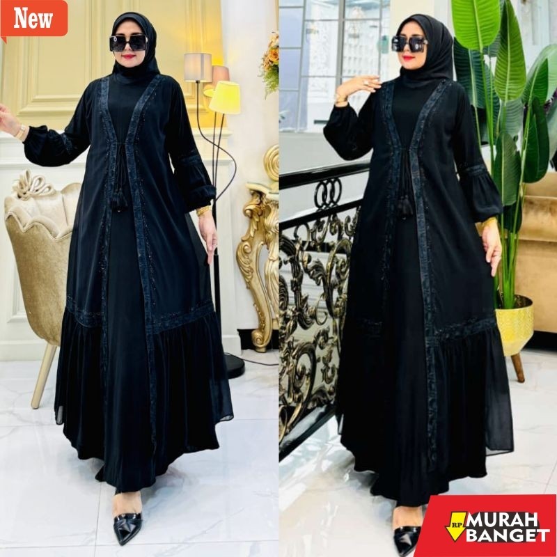 abaya shopee haul 2024 GAMIS ABAYA TURKEY SYIFA BORDIR FULL HITAM
