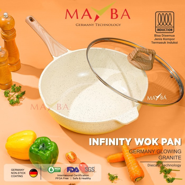 TOKOSANIA Panci Wok Pan MAYBA GERMAN INFINITY Kuali Wokpan Besar 30cm granit - Wok Pan 24 Cm