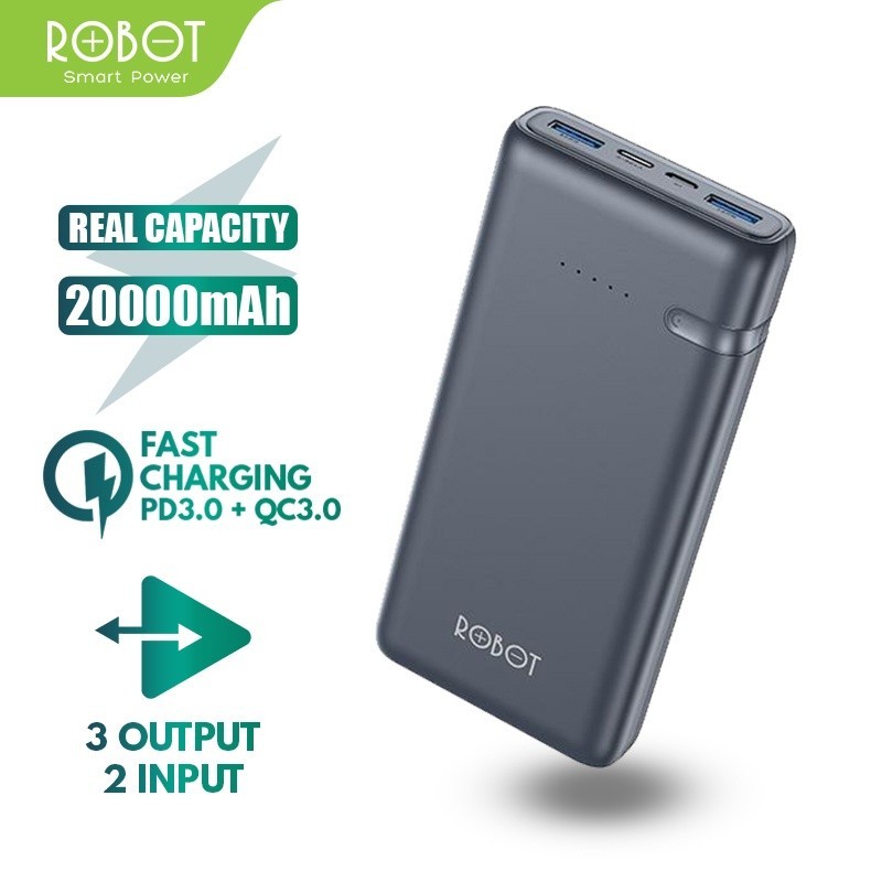 PowerBank ROBOT 20000mah RT21 2.4A Dual Input Port Type C & Micro USB Original Fast Charging Real Ca