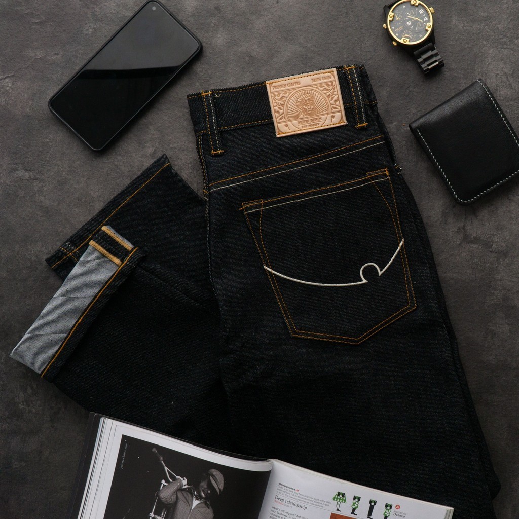 BLACK X BROWN DENIM 13OZ - Celana Denim Selvedge Accent Blue Black Denim Strecht 13oz raw Denim