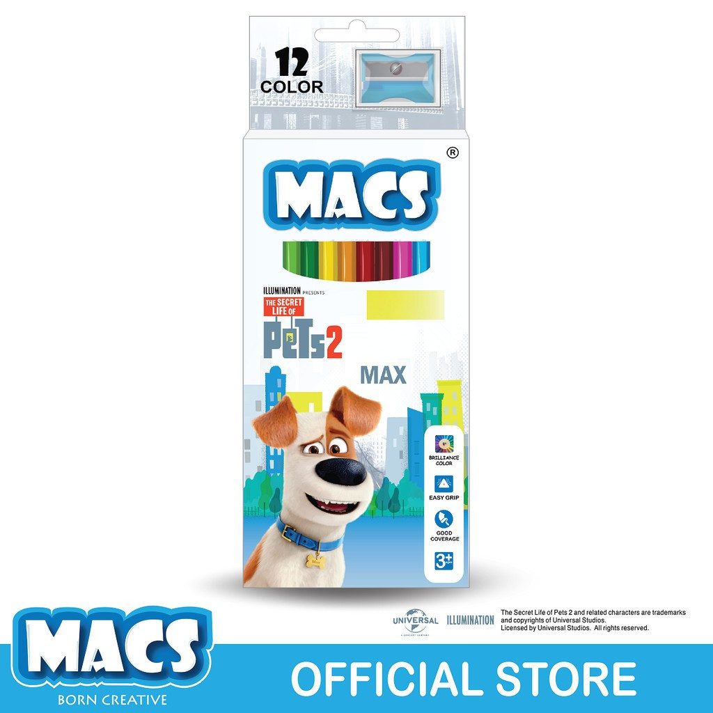 

MACS Pensil Warna Pets 2 Max 12 Color Pencils Colour Triangel 12 Warna Free Rautan - SHESB