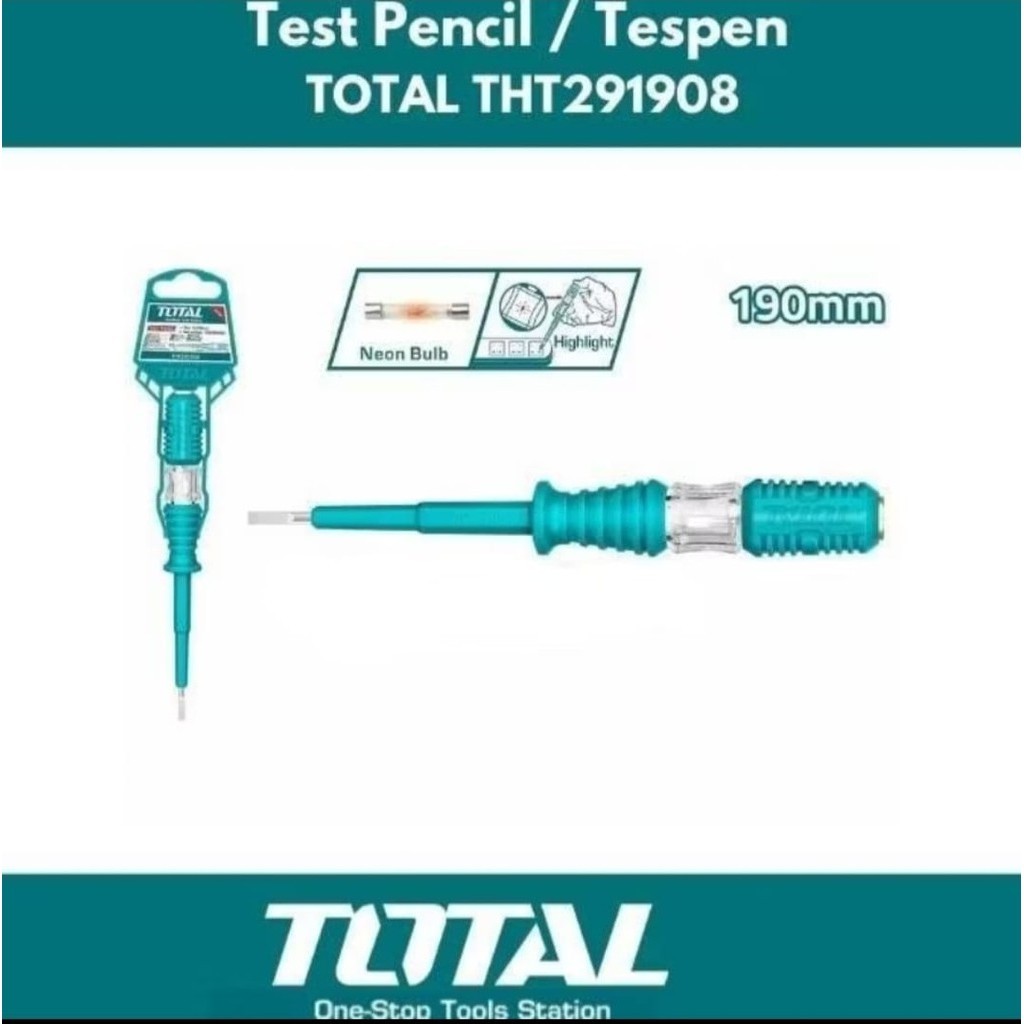 Tespen 19 cm, TESPEN PENCIL TEST THT291908 TOTAL TOOLS , pensil tes 100-500V - TESPENT TOTAL 190 mm