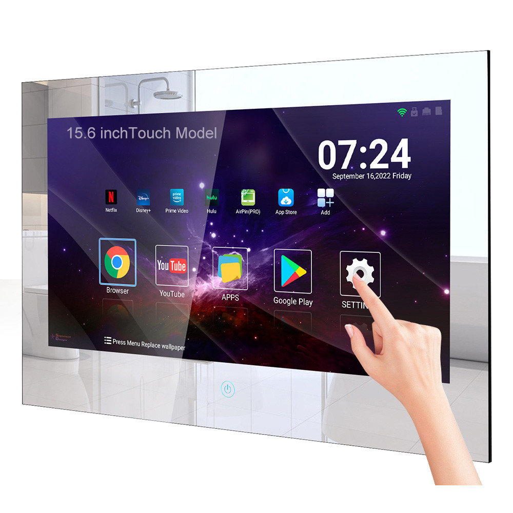 Haocrown 15.6 Inch Waterproof Bathroom TV Smart Mirror Touchscreen  Android 11 Television with 5G Wi
