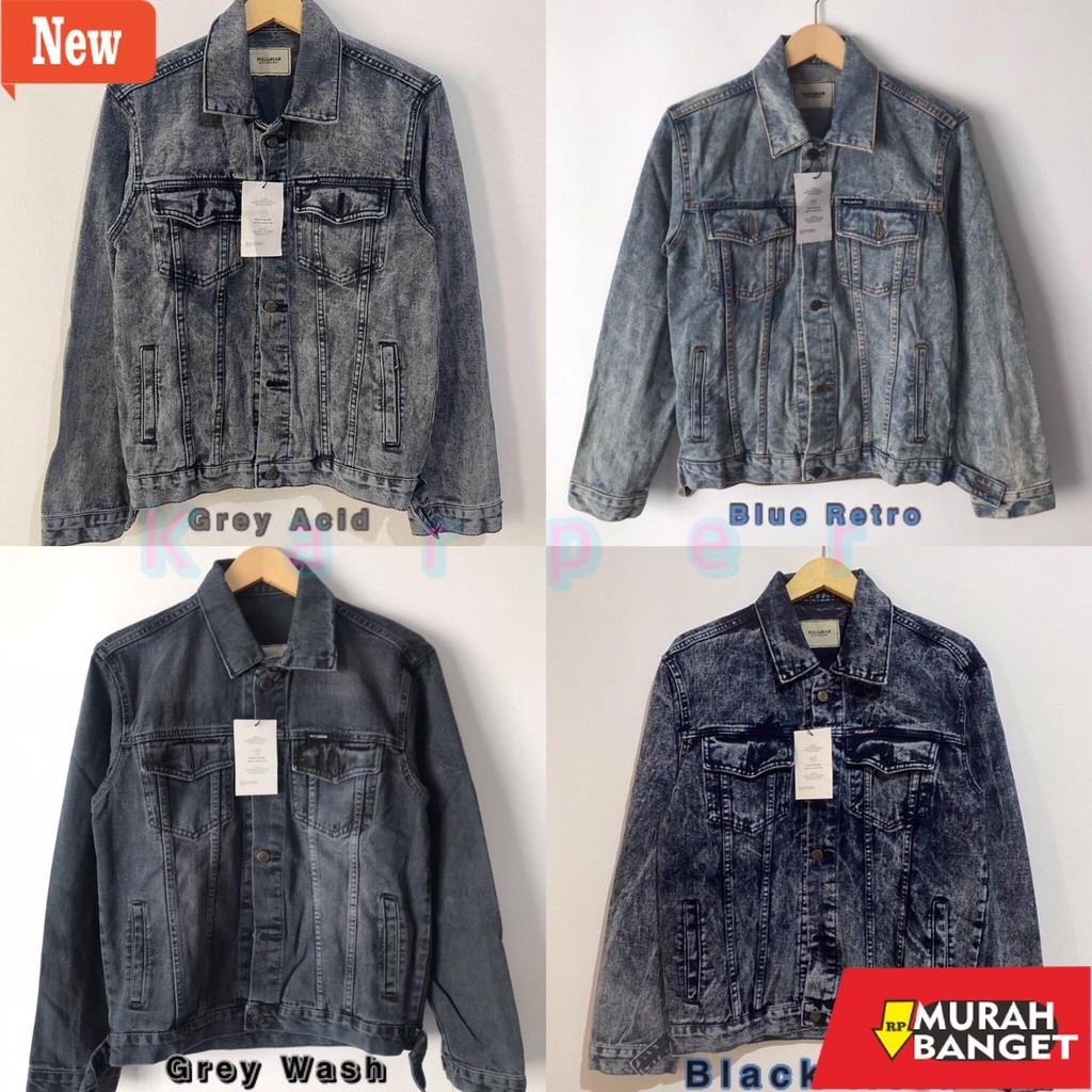 Jaket pria terbaru yg viral- JAKET JEANS PULL&BEAR PRIA BLACK GREY SNOW ACID PULLANDBEAR P&B PULL & 