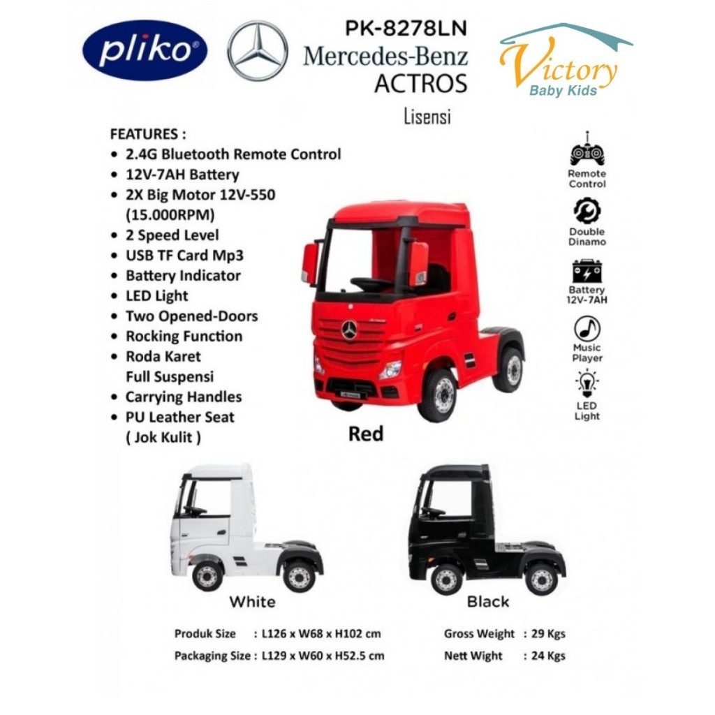 Pliko PK-8278N Mobil AKI Mercedes Benz Actros Lisensi - Mainan Mobil Aki Anak