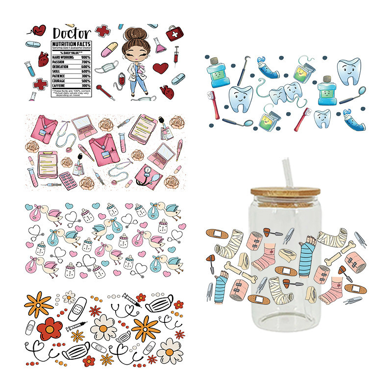 

3D UV DTF Transfers Stickers 16oz Cup Wraps Doctors Nurses Health Care Printed For DIY Glass Ceramic Metal Leather Etc. D13580