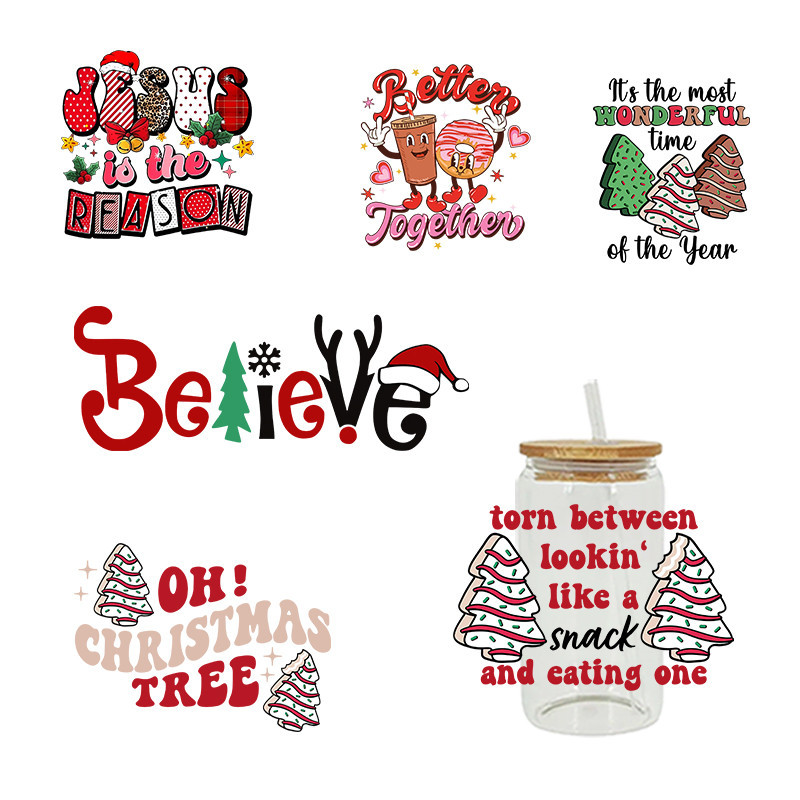 

UV DTF Transfer Sticker Christma Tree Cake For The 16oz Libbey Glasses Wraps Bottles Cup Can DIY Waterproof Custom Decals D3122